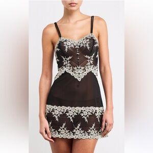 Wacoal Embrace Lace Chemise Black Ivory Sheer Lace Slip Dress S